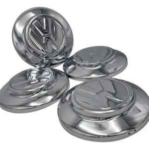 KIT DE 4 TAPONES CROMADOS PLANOS CON LOGO "VW GRANDE" PARA VW SEDAN VOCHO Y VW COMBI