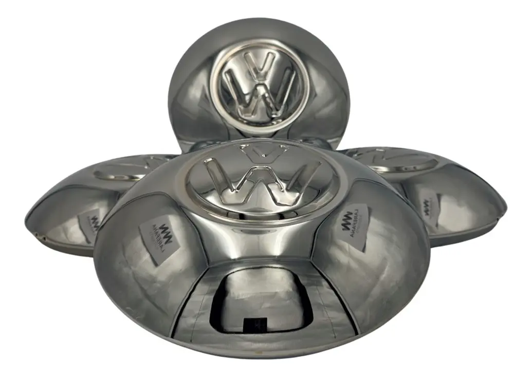KIT DE 4 TAPONES CROMADOS CON LOGO "VW GRANDE" PARA VW SEDAN VOCHO DE 4 Y 5 BIRLOS