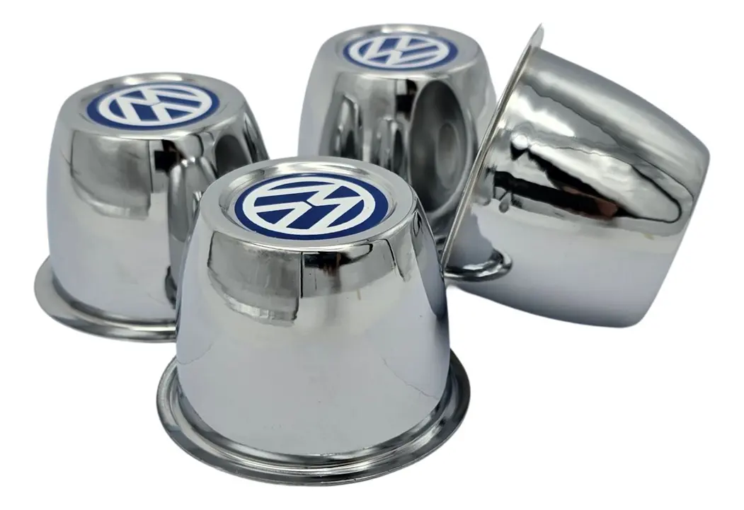 KIT 04 COPAS CROMADAS CON LOGO AZUL PARA RIN DE VW SEDAN VOCHO - Image 2