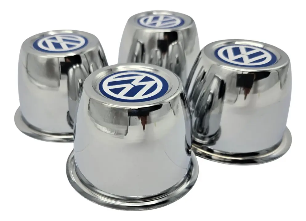 KIT 04 COPAS CROMADAS CON LOGO AZUL PARA RIN DE VW SEDAN VOCHO - Image 3