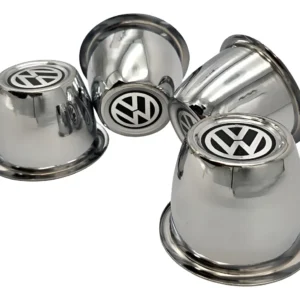 KIT 04 COPAS CROMADAS CON LOGO NEGRO PARA RIN DE VW SEDAN VOCHO