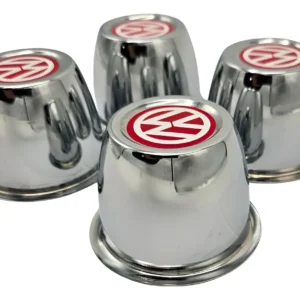 KIT 04 COPAS CROMADAS CON LOGO ROJO PARA RIN DE VW SEDAN VOCHO