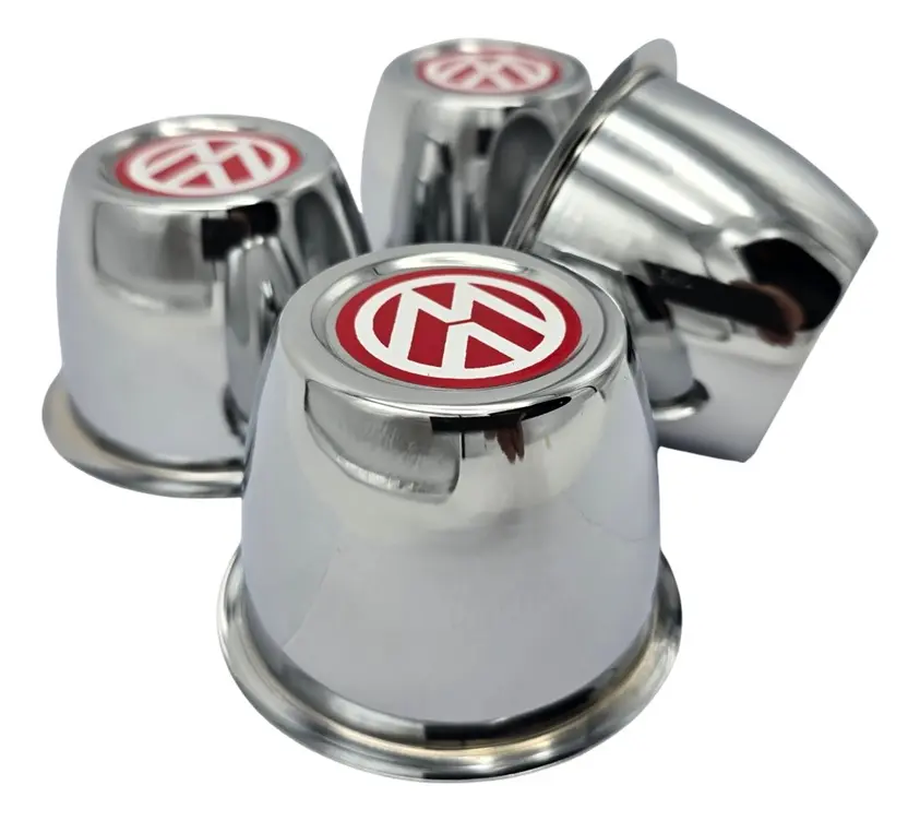 KIT 04 COPAS CROMADAS CON LOGO ROJO PARA RIN DE VW SEDAN VOCHO - Image 2