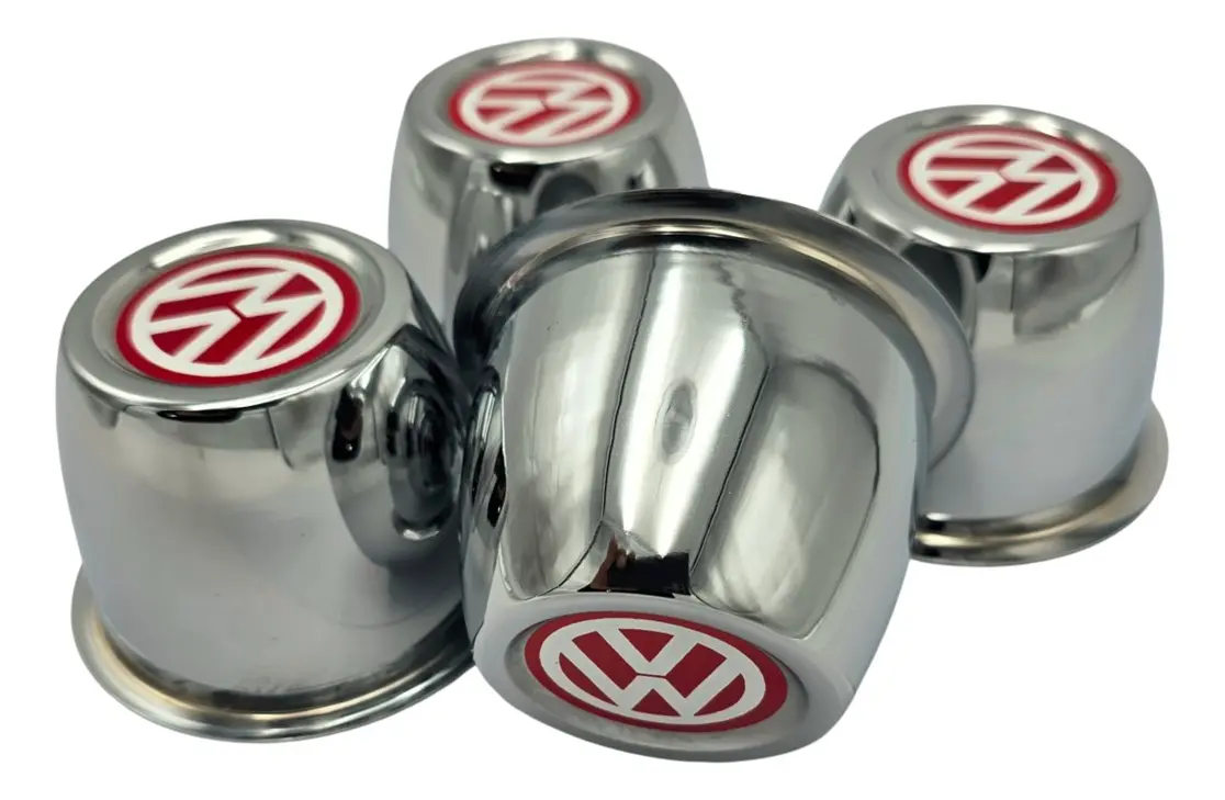 KIT 04 COPAS CROMADAS CON LOGO ROJO PARA RIN DE VW SEDAN VOCHO - Image 3