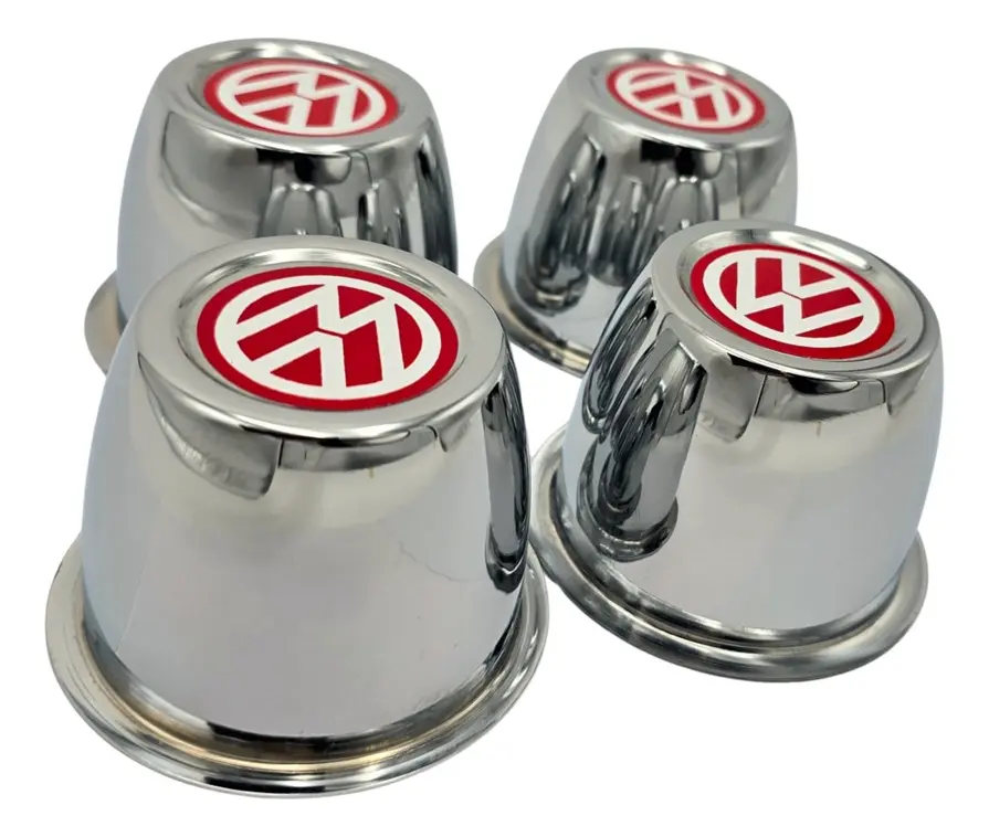 KIT 04 COPAS CROMADAS CON LOGO ROJO PARA RIN DE VW SEDAN VOCHO - Image 4